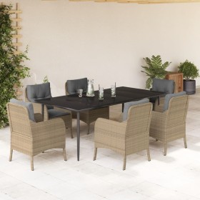 Set comedor de jardín 7 pzas con cojines ratán sintético beige de , Conjuntos de jardín - Ref: Foro24-3211981, Precio: 800,20...