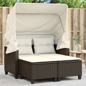 2 seater garden sofa with hood and brown PE rattan stools by , Outdoor sofas - Ref: Foro24-365782, Price: 332,99 €, Discount: %