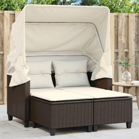 2 seater garden sofa with hood and brown PE rattan stools by , Outdoor sofas - Ref: Foro24-365782, Price: 331,92 €, Discount: %