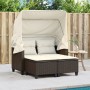 2 seater garden sofa with hood and brown PE rattan stools by , Outdoor sofas - Ref: Foro24-365782, Price: 331,92 €, Discount: %