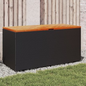 Black rattan acacia wood garden storage box 110x50x54cm by , Outdoor storage boxes - Ref: Foro24-365955, Price: 149,68 €, Dis...