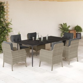 Garten-Essgruppe 7-teilig und hellgraue Kissen aus synthetischem Rattan von , Gartensets - Ref: Foro24-3211995, Preis: 800,99...