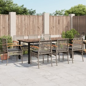 Garden dining set 9 pieces and gray synthetic rattan cushions by , Garden sets - Ref: Foro24-3213623, Price: 681,42 €, Discou...