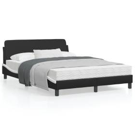 Bed frame with black and white synthetic leather headboard by , Beds and slatted bases - Ref: Foro24-373183, Price: 136,72 €,...