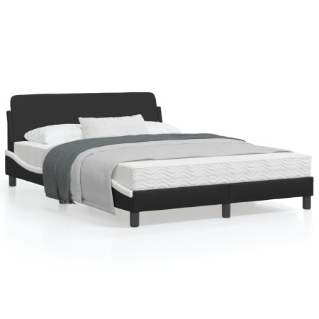 Estructura de cama con cabecero cuero sintético negro y blanco de , Camas y somieres - Ref: Foro24-373183, Precio: 136,72 €, ...