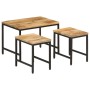 Stackable tables 3 pieces solid rough mango wood and iron by , Side tables - Ref: Foro24-372731, Price: 71,60 €, Discount: %