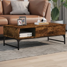 Engineered wood coffee table metal smoke oak 100x50x35 cm by , Coffee table - Ref: Foro24-845393, Price: 67,99 €, Discount: %