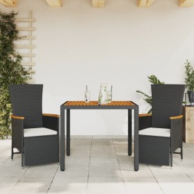 3-teilige Garten-Essgruppe mit schwarzen Kissen aus synthetischem Rattan von , Gartensets - Ref: Foro24-3277503, Preis: 351,0...