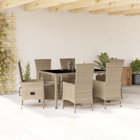 Set comedor de jardín 7 pzas con cojines ratán sintético beige de , Conjuntos de jardín - Ref: Foro24-3277576, Precio: 753,72...