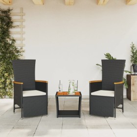 3-teilige Garten-Essgruppe mit schwarzen Kissen aus synthetischem Rattan von , Gartensets - Ref: Foro24-3277541, Preis: 285,2...