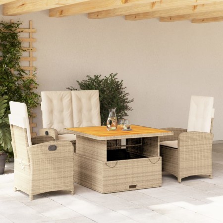 Garten-Essgruppe mit Kissen, 4-teilig, beiges synthetisches Rattan von , Gartensets - Ref: Foro24-3277356, Preis: 636,08 €, R...