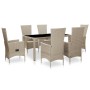 Set comedor de jardín 7 piezas y cojines ratán sintético beige de vidaXL, Conjuntos de jardín - Ref: Foro24-46040, Precio: 59...