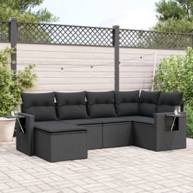 6-teiliges Gartensofa-Set und schwarze synthetische Rattankissen von , Gartensets - Ref: Foro24-3220454, Preis: 385,46 €, Rab...