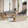 Gartensofa-Set mit Kissen, 13-teilig, beiges synthetisches Rattan von , Modulare Sofas für den Außenbereich - Ref: Foro24-322...