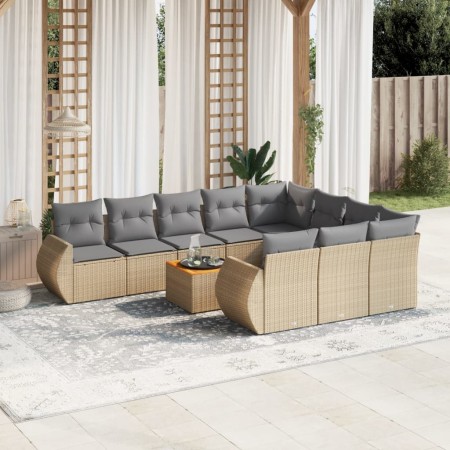 Set de sofás de jardín 11pzas con cojines ratán sintético beige de , Conjuntos de jardín - Ref: Foro24-3257515, Precio: 747,2...