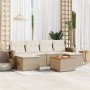 7-teiliges Gartensofa-Set und beigefarbene synthetische Rattankissen von , Modulare Sofas für den Außenbereich - Ref: Foro24-...