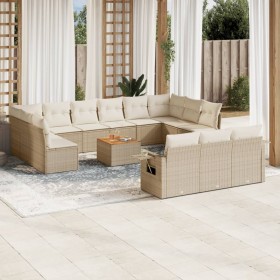 Set sofás de jardín 14 pzas con cojines ratán sintético beige de , Sofás modulares de exterior - Ref: Foro24-3224805, Precio:...