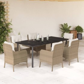 7-teiliges Garten-Essset mit beigen Kissen aus synthetischem Rattan von , Gartensets - Ref: Foro24-3211974, Preis: 850,99 €, ...