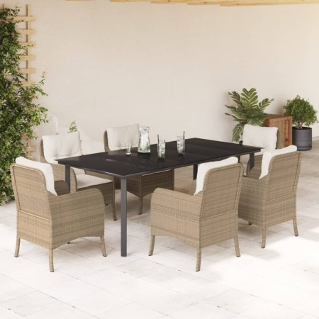 Set comedor de jardín 7 pzas con cojines ratán sintético beige de , Conjuntos de jardín - Ref: Foro24-3211974, Precio: 852,32...