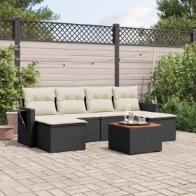 7-teiliges Garten-Essset und schwarze Kissen aus synthetischem Rattan von , Modulare Sofas für den Außenbereich - Ref: Foro24...