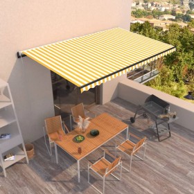 Yellow and white automatic retractable awning 500x300 cm by , Awnings - Ref: Foro24-3069148, Price: 511,07 €, Discount: %