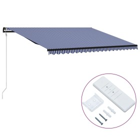 Blue and white automatic retractable awning 500x300 cm by , Awnings - Ref: Foro24-3055268, Price: 436,28 €, Discount: %