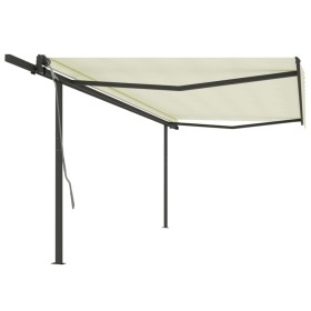 Toldo retráctil automático con postes crema 5x3 m de , Toldos - Ref: Foro24-3070187, Precio: 689,99 €, Descuento: %