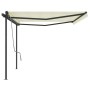 Toldo retráctil automático con postes crema 5x3 m de , Toldos - Ref: Foro24-3070187, Precio: 686,14 €, Descuento: %