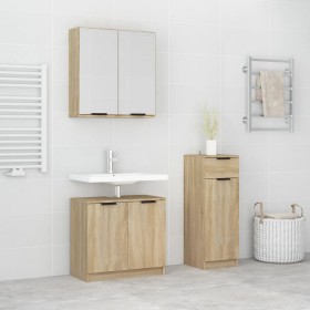 Set de muebles de baño 3 pzas madera contrachapada roble sonoma de , Muebles de baño - Ref: Foro24-3115870, Precio: 180,99 €,...