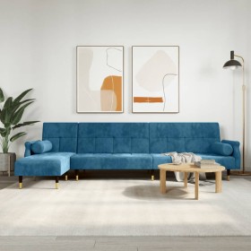 L-förmiges Schlafsofa aus blauem Samt, 271 x 140 x 70 cm von , Sofas - Ref: Foro24-3157220, Preis: 439,74 €, Rabatt: %