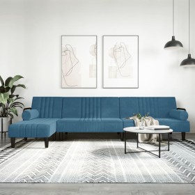 L-förmiges Schlafsofa aus blauem Samt, 260 x 140 x 70 cm von , Sofas - Ref: Foro24-3157241, Preis: 374,99 €, Rabatt: %