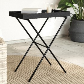 Mesa con bandeja plegable ratán sintético negro 65x40x75 cm de , Mesas de jardín - Ref: Foro24-365127, Precio: 45,56 €, Descu...