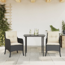 3-teiliges Garten-Esszimmer-Set mit Kissen synthetisches Rattan schwarz von , Gartensets - Ref: Foro24-3211906, Preis: 268,03...