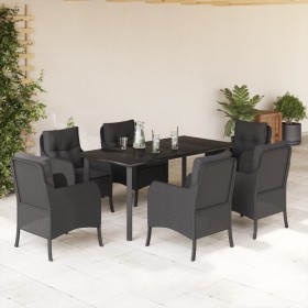 Set de comedor de jardín 7 pzas y cojines ratán sintético negro de , Conjuntos de jardín - Ref: Foro24-3211931, Precio: 699,9...