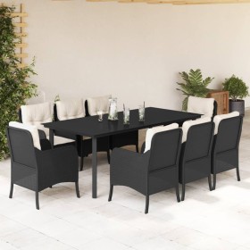 9-teiliges Garten-Esszimmerset und Kissen synthetisches Rattan schwarz von , Gartensets - Ref: Foro24-3211919, Preis: 893,99 ...