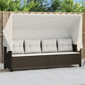 Sun lounger with canopy and brown synthetic rattan cushions by , Loungers - Ref: Foro24-368336, Price: 248,99 €, Discount: %