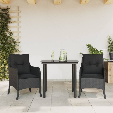 Set comedor de jardín 3 pzas con cojines ratán sintético negro de , Conjuntos de jardín - Ref: Foro24-3211927, Precio: 252,99...