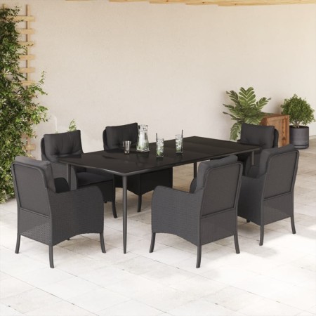 Set de comedor de jardín 7 pzas y cojines ratán sintético negro de , Conjuntos de jardín - Ref: Foro24-3211925, Precio: 743,4...