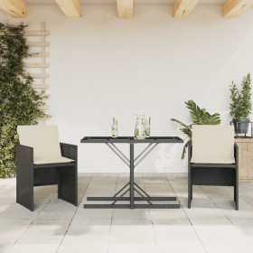 Small table and chairs with 3 black synthetic rattan cushions. by , Garden sets - Ref: Foro24-365062, Price: 158,99 €, Discou...