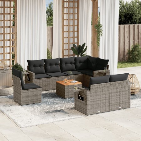 Garden furniture set 9 pieces and gray synthetic rattan cushions by , Modular outdoor sofas - Ref: Foro24-3224660, Price: 650...