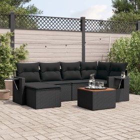 7-teiliges Garten-Esszimmerset und Kissen synthetisches Rattan schwarz von , Modulare Sofas für den Außenbereich - Ref: Foro2...