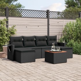 7-teiliges Garten-Esszimmerset und Kissen synthetisches Rattan schwarz von , Modulare Sofas für den Außenbereich - Ref: Foro2...