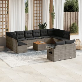 Set sofás de jardín con cojines 13 piezas ratán sintético gris de , Sofás modulares de exterior - Ref: Foro24-3224800, Precio...