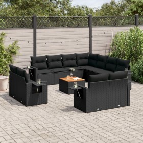 Set Gartensofas 12 Stück Kissen synthetisches Rattan schwarz von , Modulare Sofas für den Außenbereich - Ref: Foro24-3224823,...