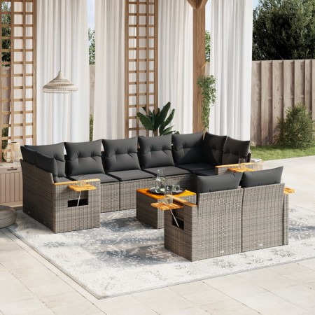 Garden sofa set 10 pieces with gray synthetic rattan cushions by , Garden sets - Ref: Foro24-3227159, Price: 644,98 €, Discou...