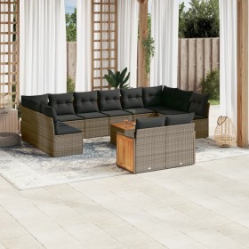 Set aus Gartensofas und Kissen 13 Stück synthetisches Rattangrau von , Gartensets - Ref: Foro24-3228132, Preis: 886,47 €, Rab...