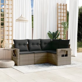 Set de sofás de jardín 4 pzas y cojines ratán sintético gris de , Conjuntos de jardín - Ref: Foro24-3220109, Precio: 302,99 €...