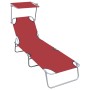 Folding sun lounger with red aluminum awning by vidaXL, Loungers - Ref: Foro24-47771, Price: 59,30 €, Discount: %