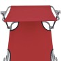 Folding sun lounger with red aluminum awning by vidaXL, Loungers - Ref: Foro24-47771, Price: 59,30 €, Discount: %