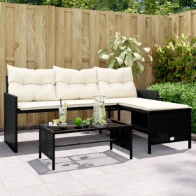 L-shaped garden sofa with table and black PE rattan cushions by , Outdoor sofas - Ref: Foro24-365571, Price: 246,99 €, Discou...